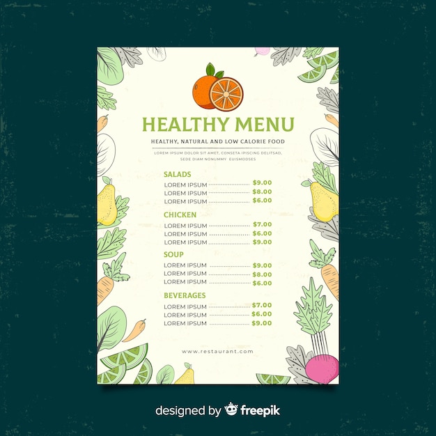 Modello di menu sano telaio vegetale