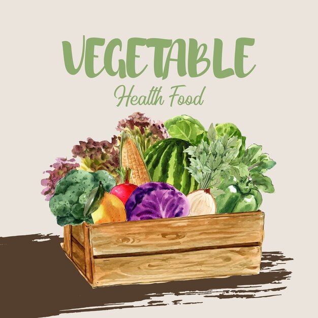 야채 수채화 물감 페인트 컬렉션입니다. 신선한 음식 유기 장식 건강 광고 그림