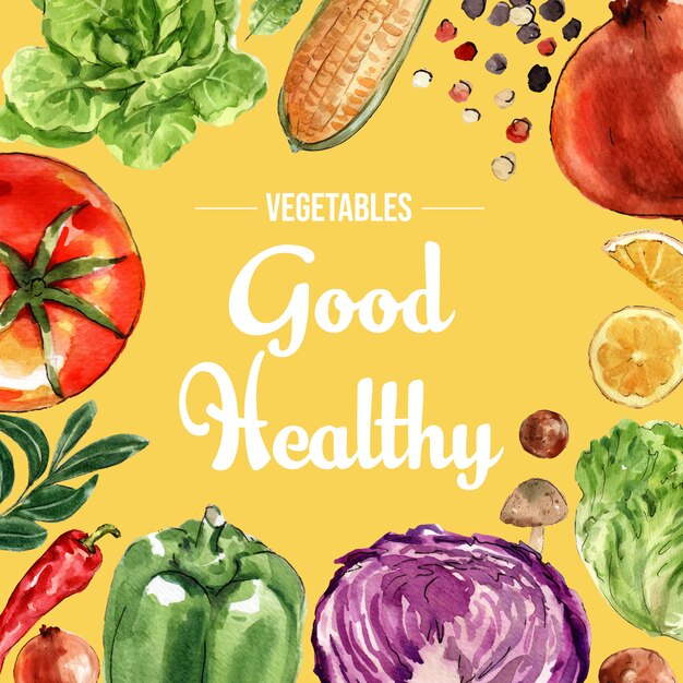 野菜の水彩絵の具のコレクション。生鮮食品オーガニックの装飾健康広告イラスト
