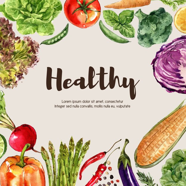 野菜の水彩絵の具のコレクション。生鮮食品オーガニックの装飾健康広告イラスト