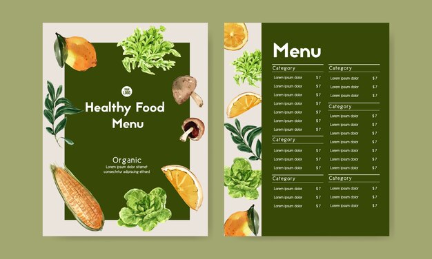 Бесплатное векторное изображение Коллекция растительных акварельных красок. иллюстрация органического меню свежих продуктов здоровая