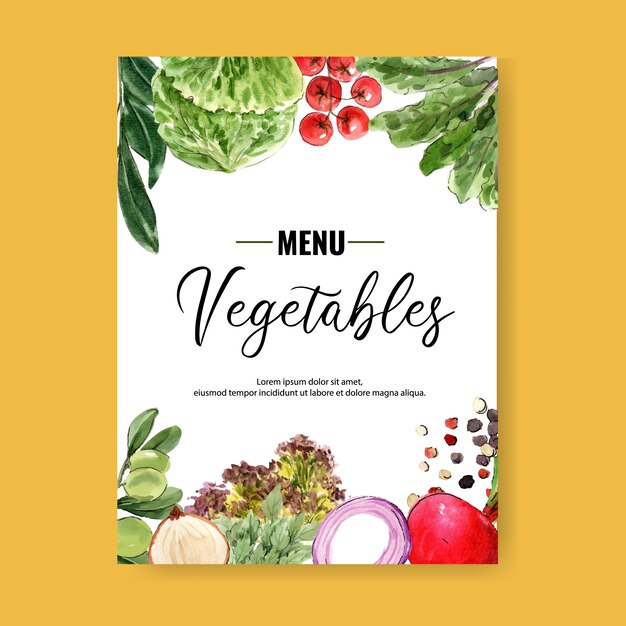 vegetable watercolor paint collection. Fresh food organic poster flyer healthy illustration