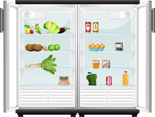무료 벡터 냉장고에 있는 야채와 음식