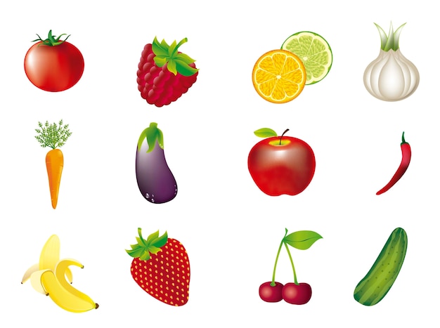 Овощи и фрукты, изолированных на белом фоне вектор