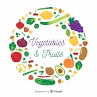 Free vector vegetables and fruits circled frame