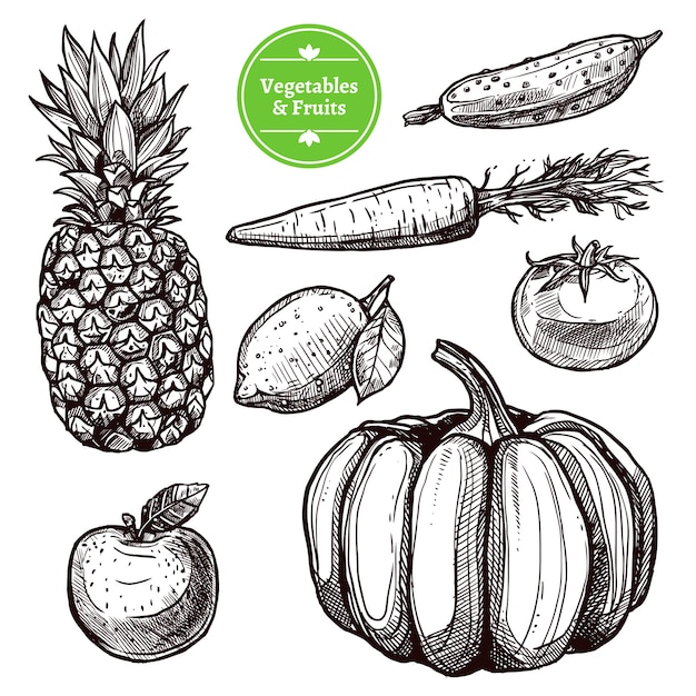 Free vector vegetables and fruits set