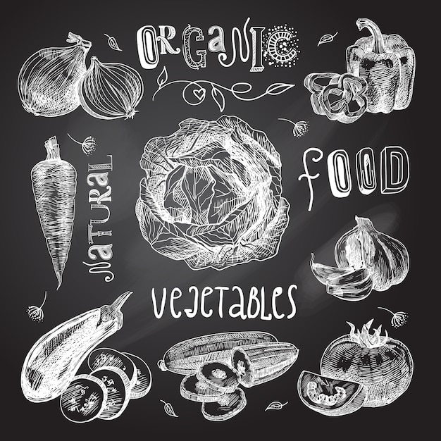 Бесплатное векторное изображение Эскиз овощей набор доске