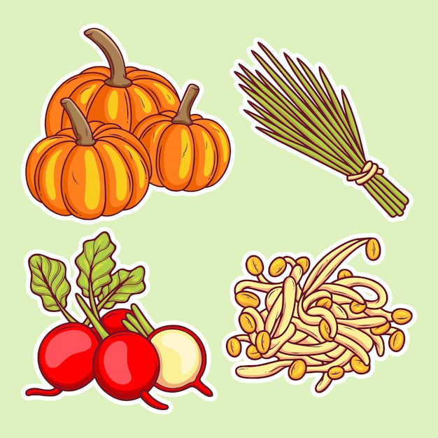 Free vector vegetables sticker icons hand drawn coloring vector