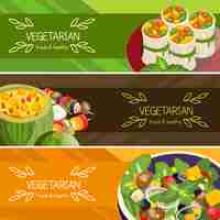 Vettore gratuito set di bandiere orizzontali cibo vegetariano