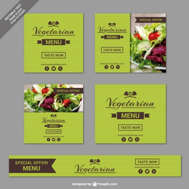 Бесплатное векторное изображение Вегетарианский ресторан баннер шаблоны