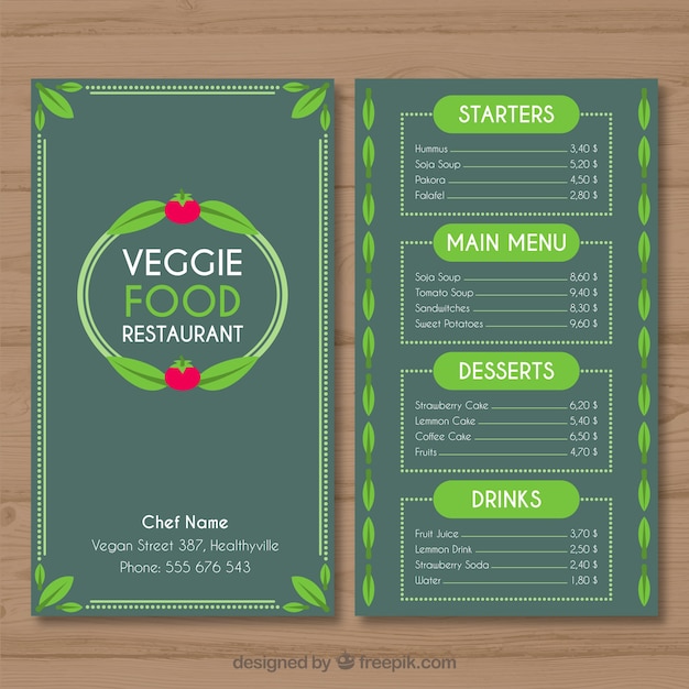 Free vector veggie food menu template