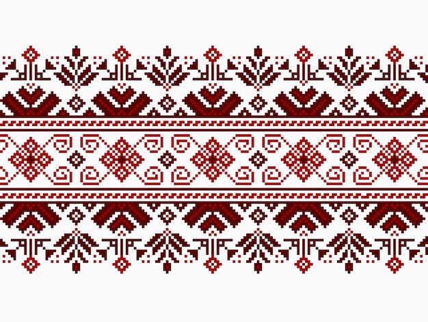 Векторные иллюстрации украинского народного бесшовные узор орнамент. Этнический орнамент. Элемент границы. Традиционная украинская, белорусская народная художественная трикотажная вышивка - Вышыванка