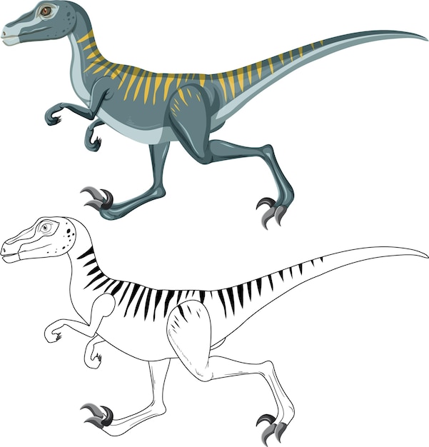 Free vector velociraptor dinosaur with its doodle outline on white backgroun