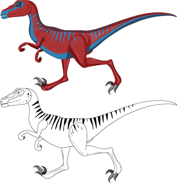 Free vector velociraptor dinosaur with its doodle outline on white backgroun