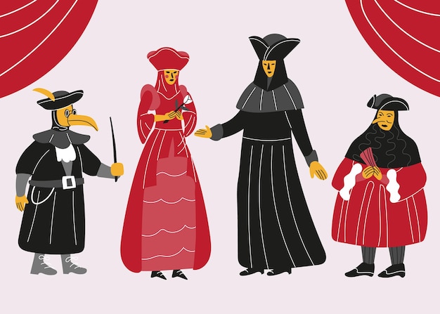 Free vector venetian carnival character costumes