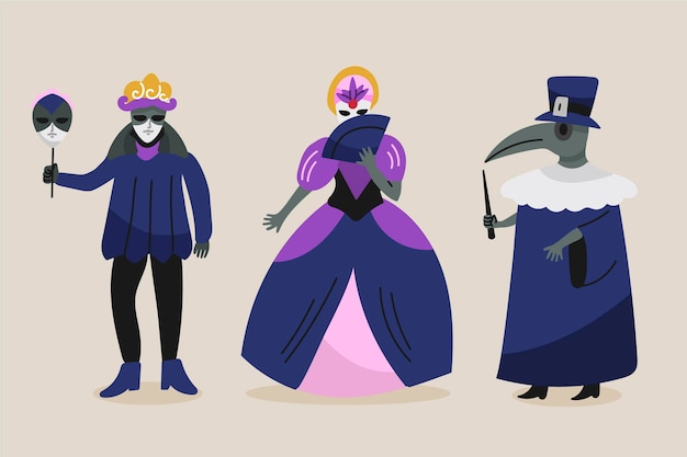 Free vector venetian carnival character costumes