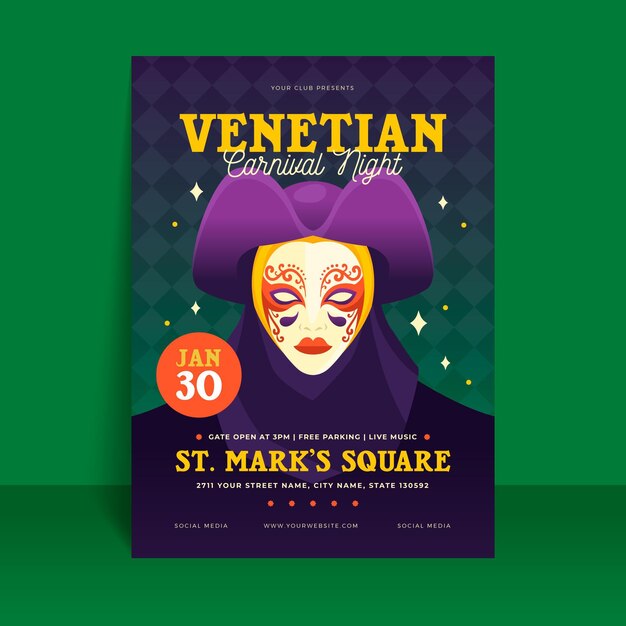 Free vector venetian carnival night poster template