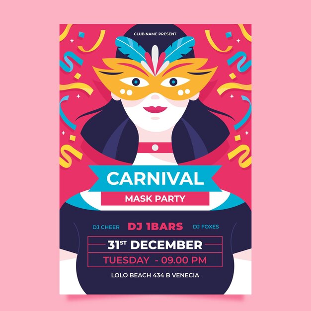 Festa di carnevale veneziano con modello di poster di coriandoli