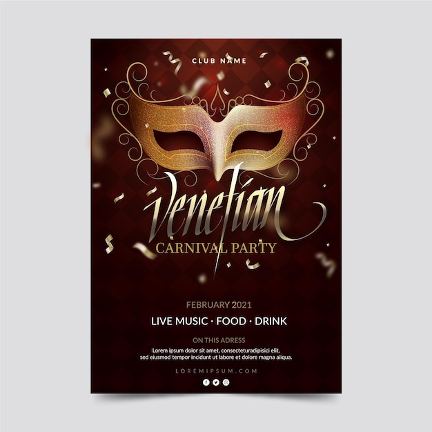 Venice carnival mask and confetti party poster