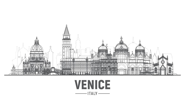 Vettore gratuito orizzonte della linea della città di venezia italia con panorama su sfondo bianco illustrazione vettoriale viaggi d'affari e concetto di turismo con vecchi edifici immagine per il sito web banner di presentazione