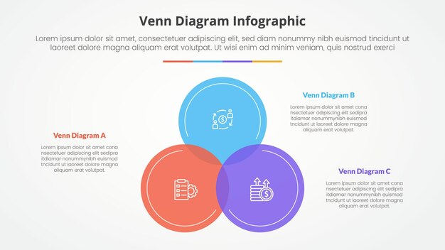 venn diagram infographic concept for slide presentation with big circle pyramid shape structure with 4 point list with flat style