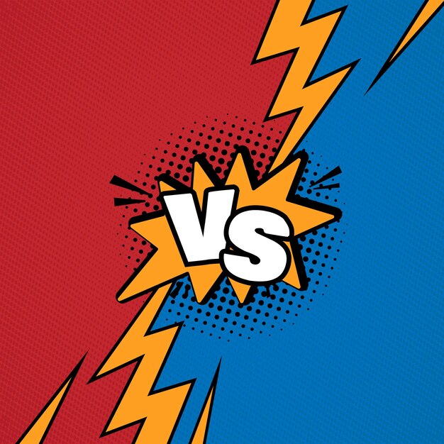 Versus vs letters fight background in flat comics style design with halftone, vector illustration