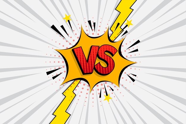 Versus VS letters fight in flat comics style design with halftone, lightning.