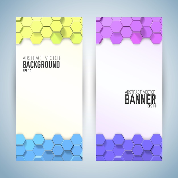 Vertical abstract banners with colorful hexagons