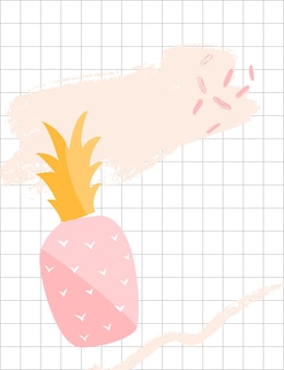 Vertical background with pineapple illustration and hand drawn marks. pastel pink and yellow background.