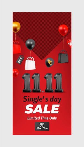 Vertical banner template for 11.11 single's day sales event