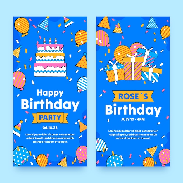 Modello di banner verticale per la celebrazione della festa di compleanno