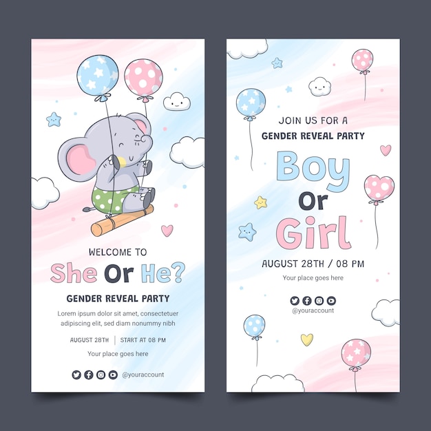 Free vector vertical banner template for gender reveal party