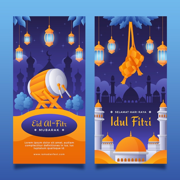 Modello di banner verticale per la celebrazione islamica di eid al-fitr