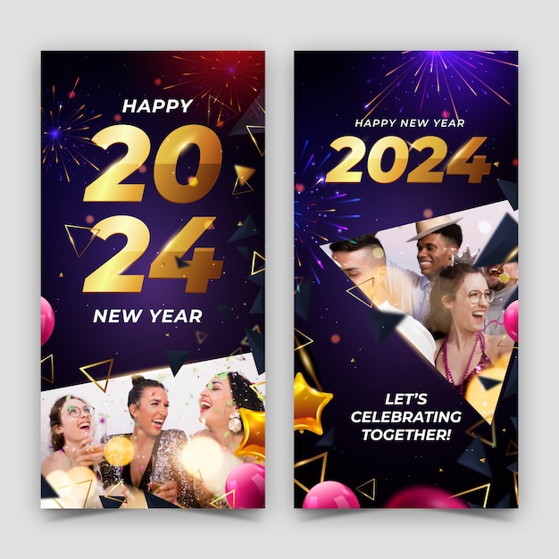 Free vector vertical banner template for new year 2024 celebration