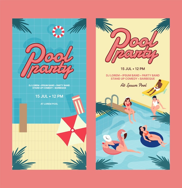 Vertical banner template for pool party