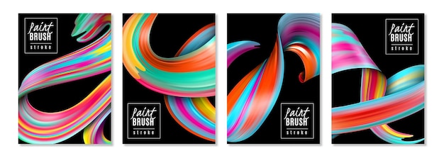 Free vector vertical banners colorful brush strokes of oil or acrylic paints on black  isolated