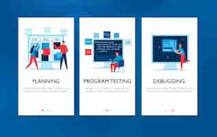 Free vector vertical banners set with programmers planning work testing illustration