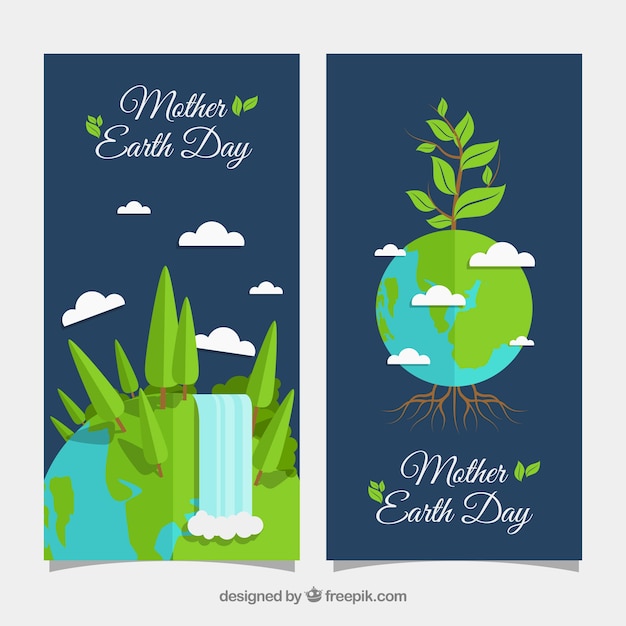 Вертикальные баннеры для мирового земного дня в плоском дизайне