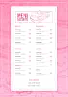 Vettore gratuito modello di menu dessert verticale