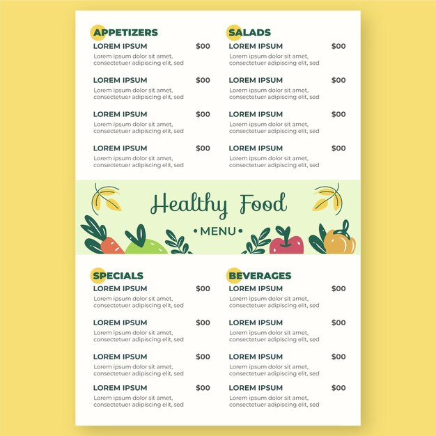 Vertical digital restaurant menu template illustrated