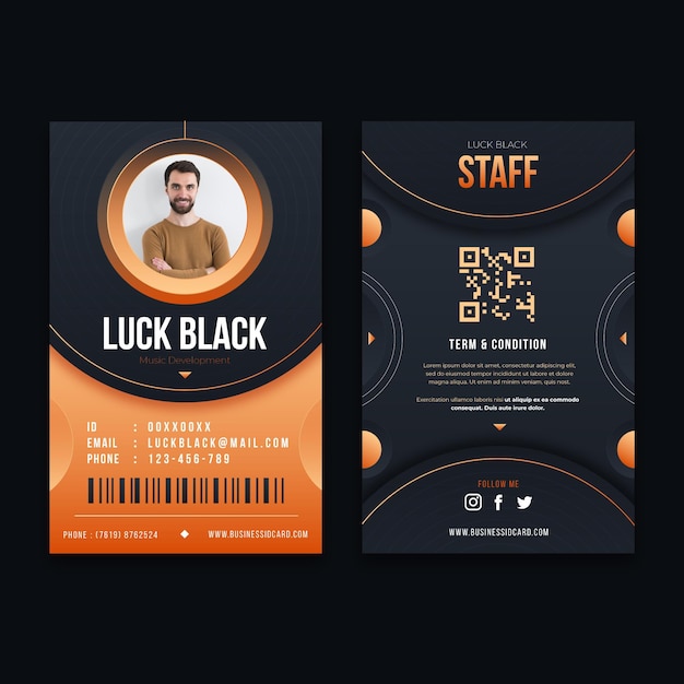 Free vector vertical double-sided id card template with photo