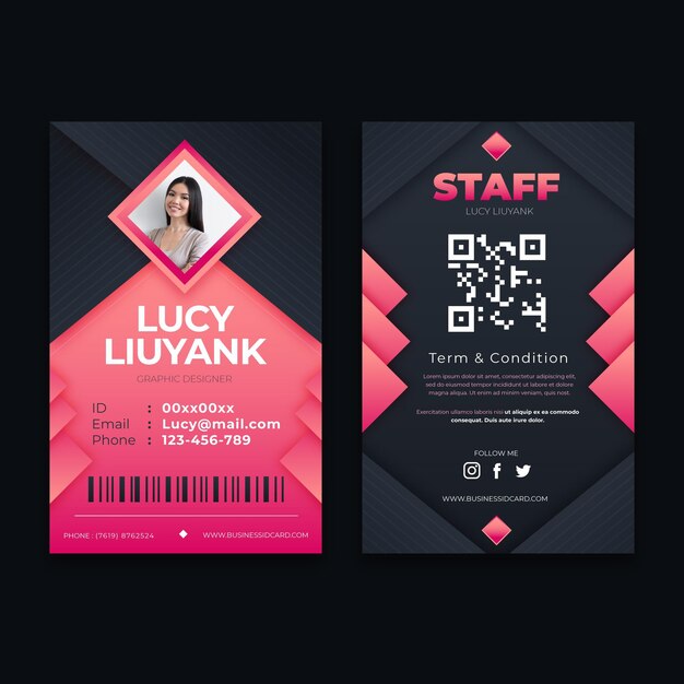 Free vector vertical double-sided id card template with photo