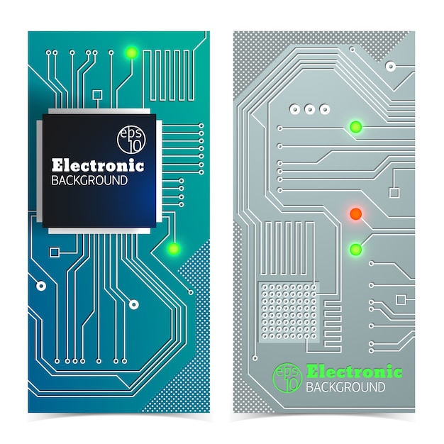 無料ベクター 分離された明るい光で灰色と青の色に設定された垂直電子ボードバナー