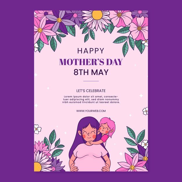 Шаблон вертикального цветочного плаката для празднования женского дня