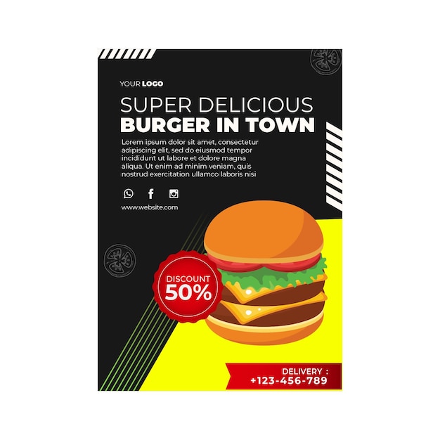 Vettore gratuito modello di volantino verticale per ristorante di hamburger