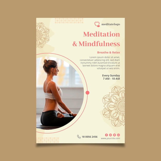 Free vector vertical flyer template for meditation and mindfulness