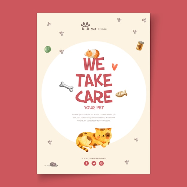 Free vector vertical flyer template for veterinary clinic