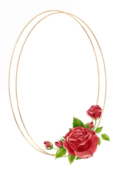 Cornice verticale con rose rosse e cornice dorata per invito a nozze san valentino clipart