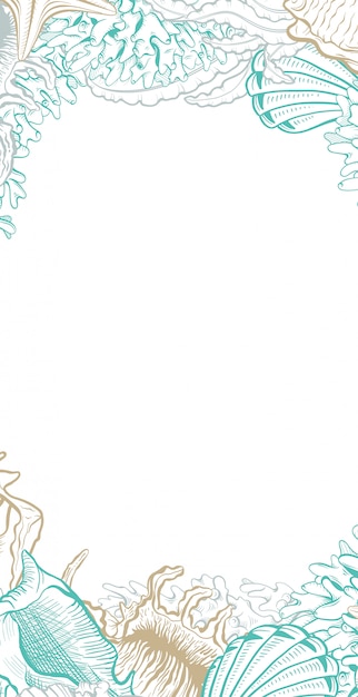 Free vector vertical frame with seashells.