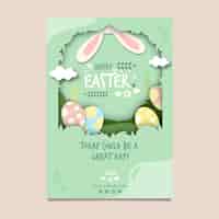 Free vector vertical greeting card template for easter with eggs and bunny ears